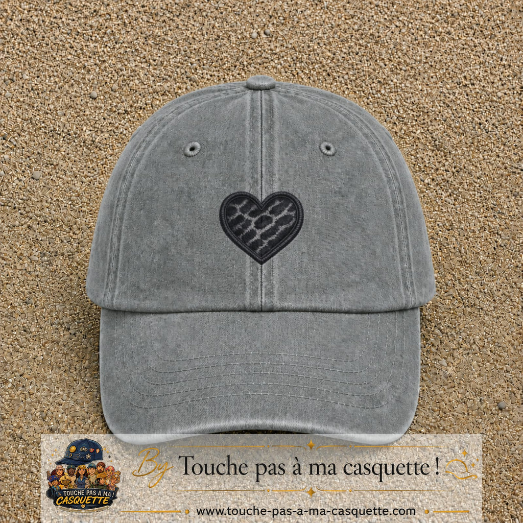Casquette Gris délavé motif Cœur félin 5 cm - vue principale