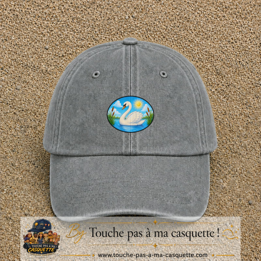 Casquette baseball Gris délavé 100% coton avec visuel Cygne sur lac 5 cm - image produit principale