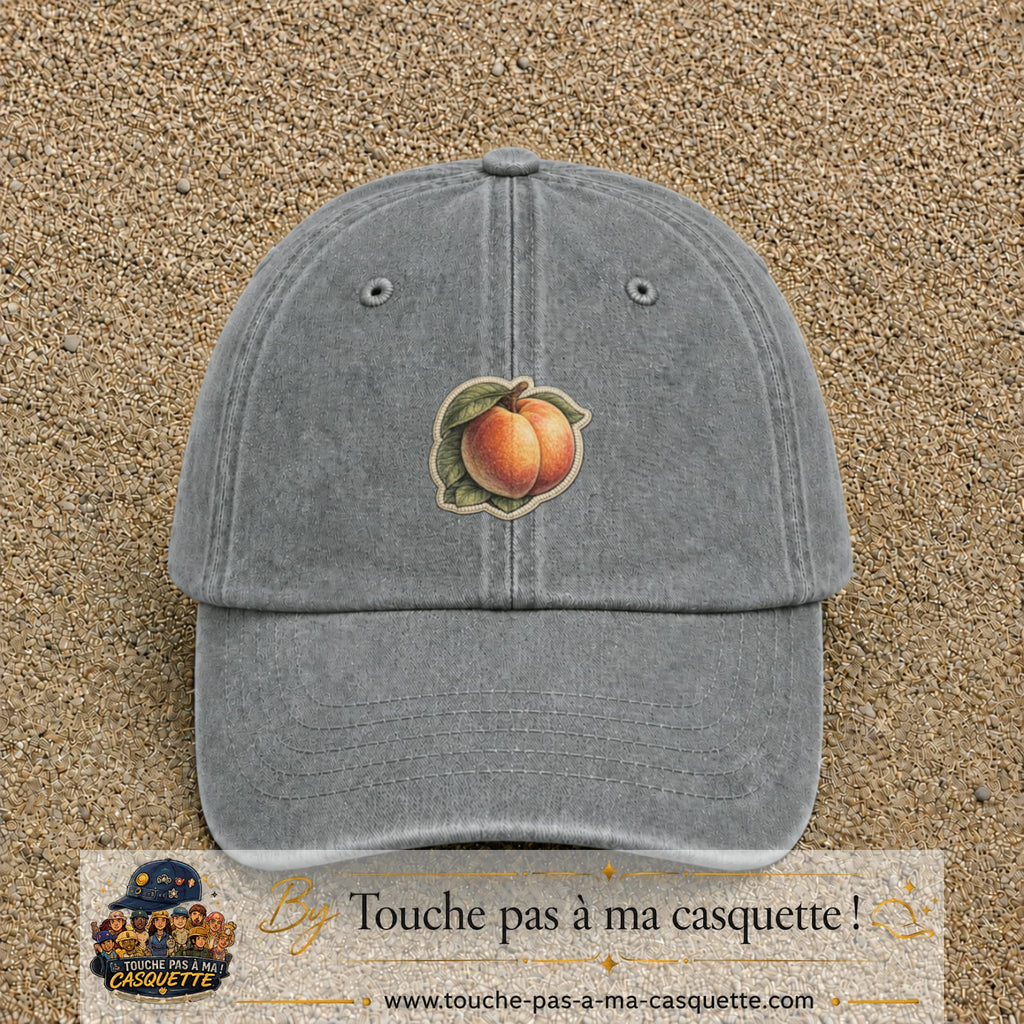 Casquette Gris délavé motif Pêches fruitées 5 cm - vue principale