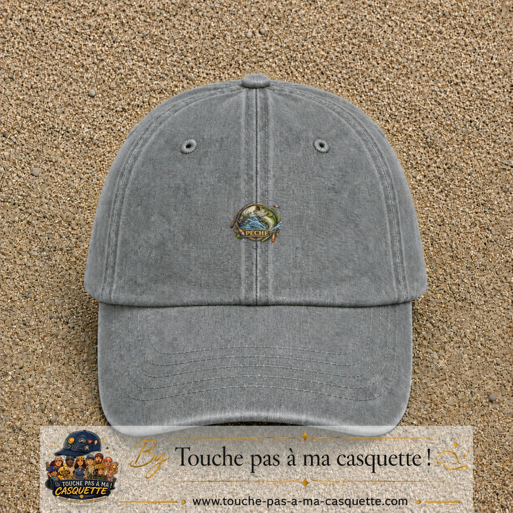 Casquette Gris délavé motif Pêche passion 3 cm - vue principale