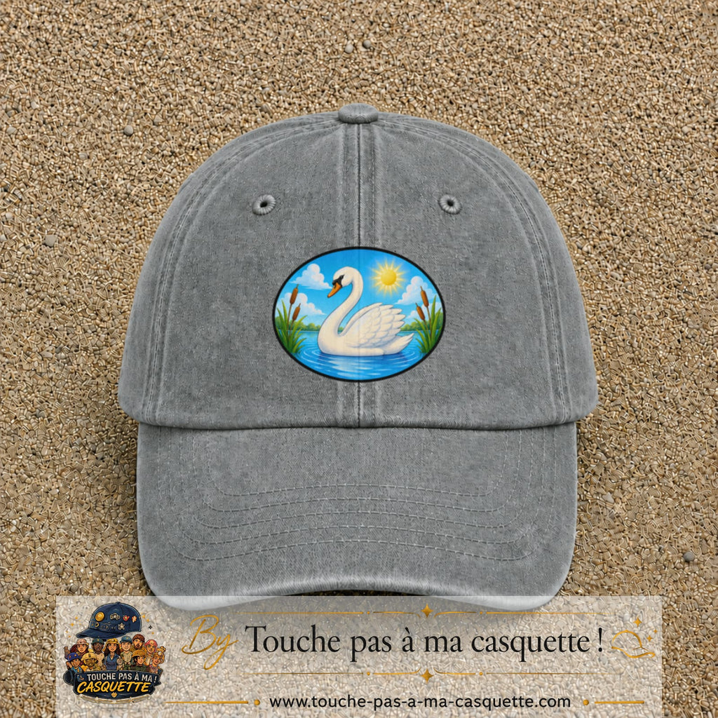 Casquette baseball Gris délavé 100% coton avec visuel Cygne sur lac 7 cm - image produit principale