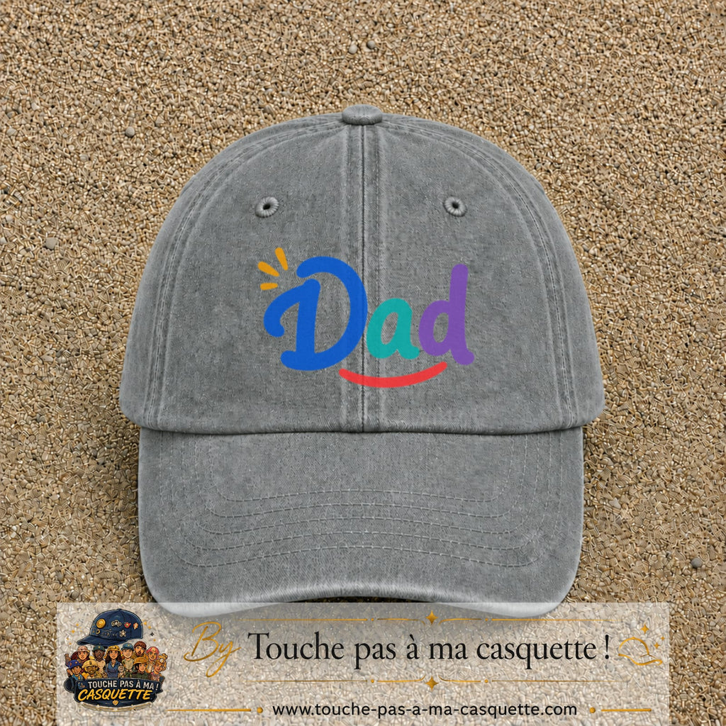 Casquette baseball Gris délavé 100% coton avec visuel Dad coloré 7 cm - image produit principale