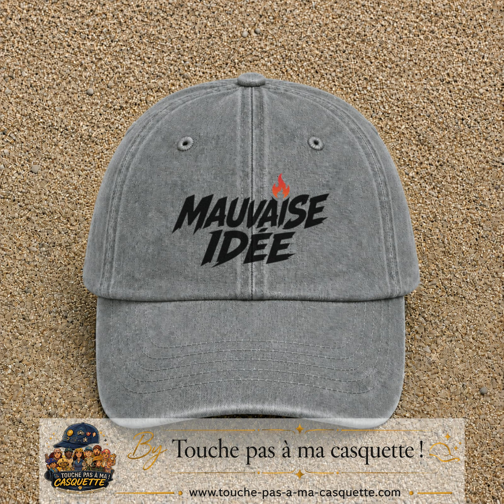 Casquette Gris délavé 100% coton avec motif Mauvaise idée 7 cm - image principale