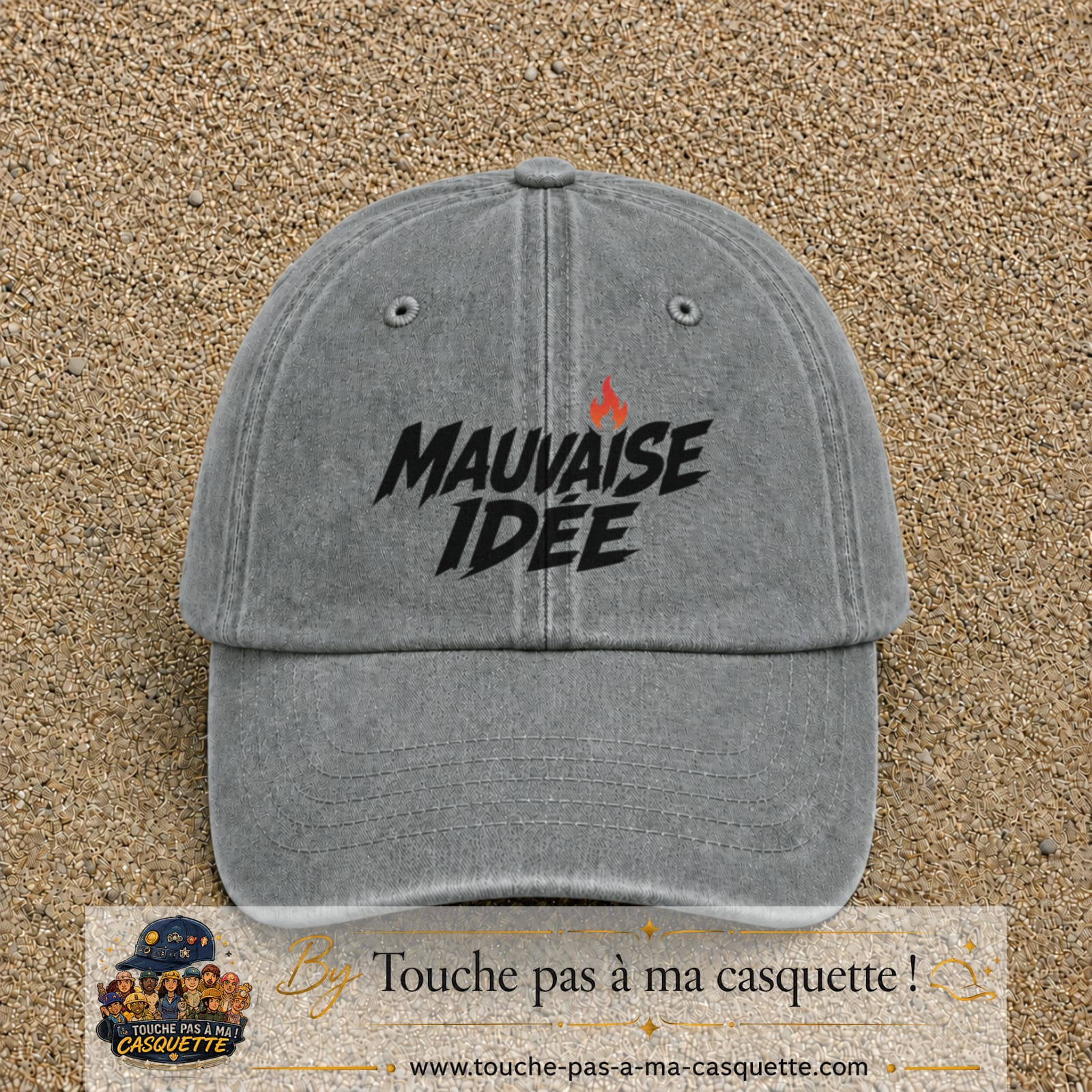 Casquette Gris délavé 100% coton avec motif Mauvaise idée 7 cm - image principale