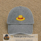 Casquette baseball Gris délavé 100% coton avec motif Chapeau de paille 3 cm - image principale