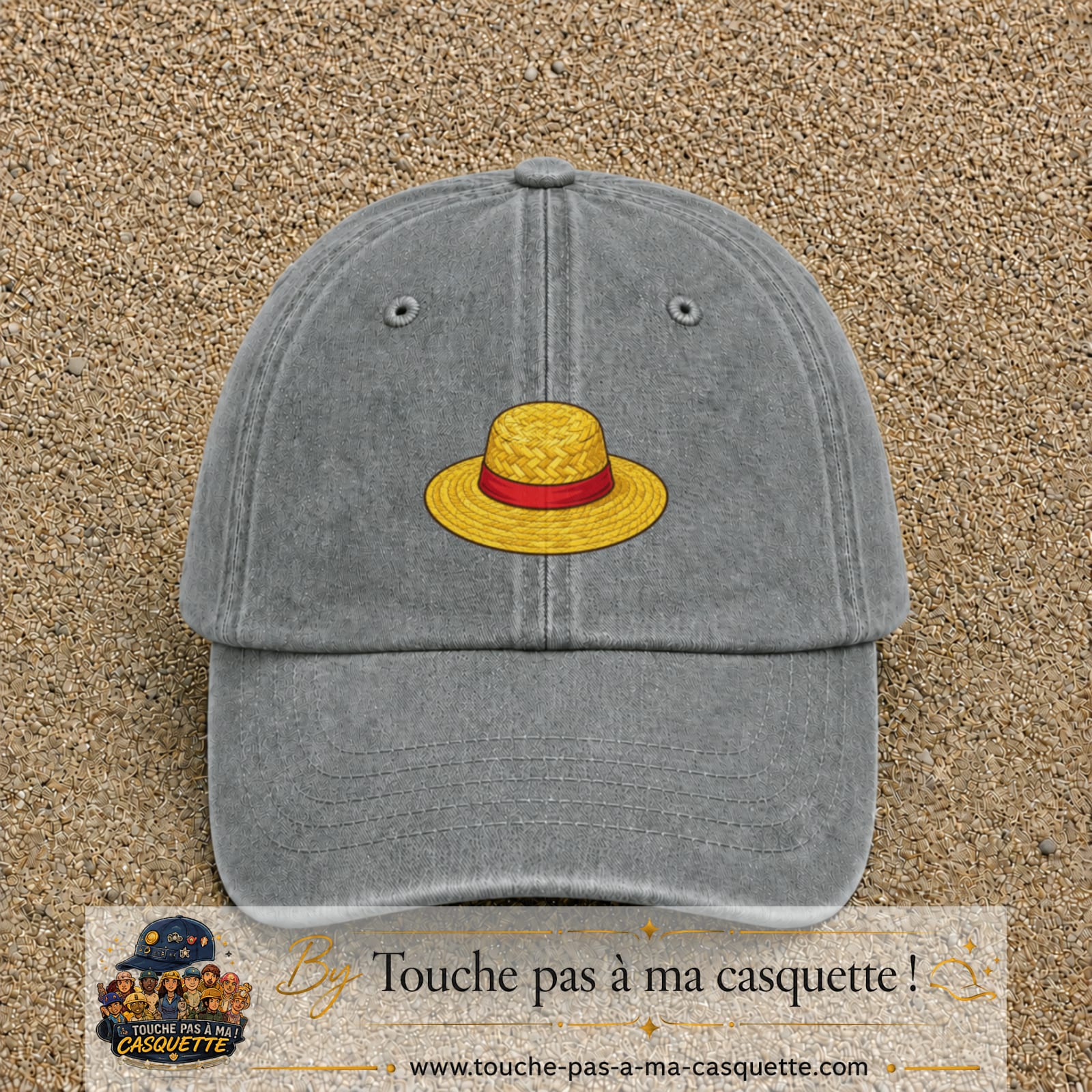 Casquette baseball Gris délavé 100% coton avec motif Chapeau de paille 3 cm - image principale