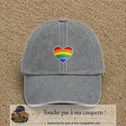 Casquette baseball Gris délavé 100% coton avec visuel Cœur arc-en-ciel 5 cm - image produit principale