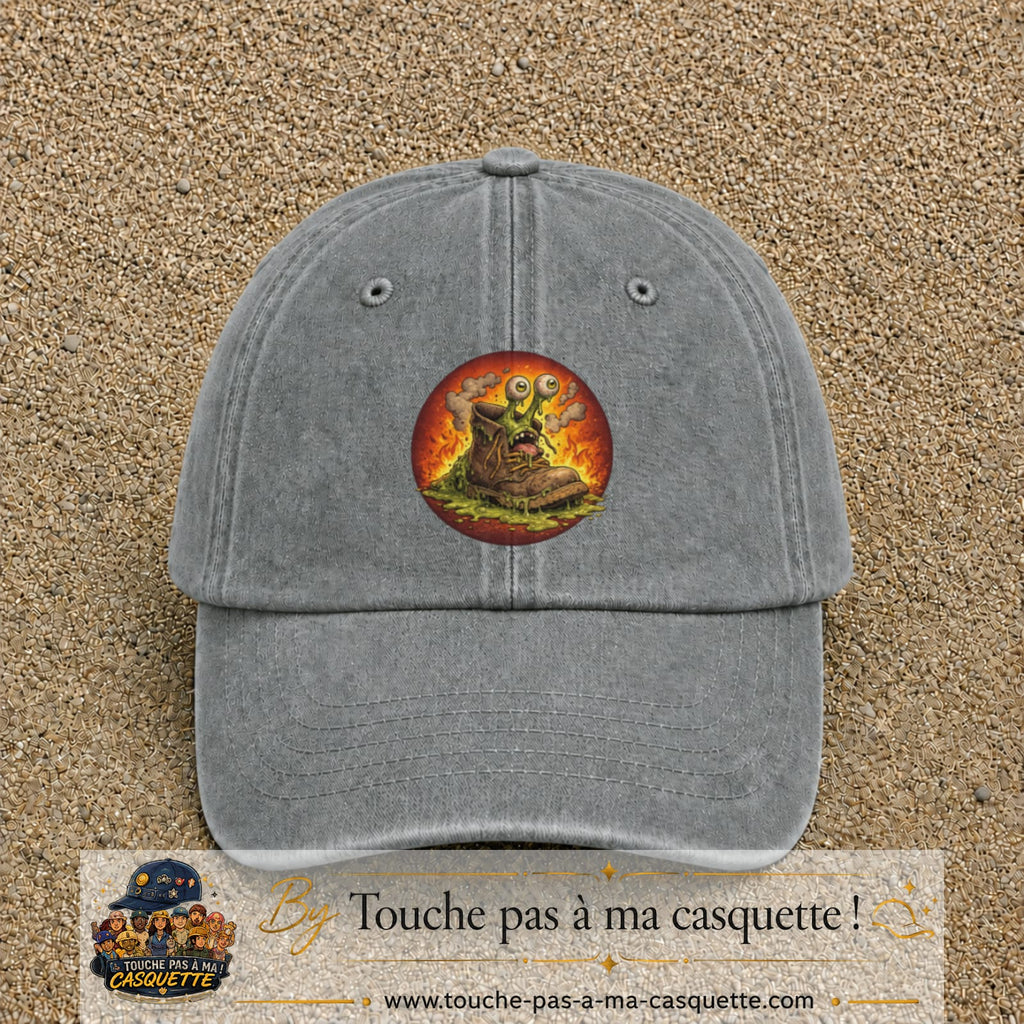 Casquette baseball Gris délavé 100% coton avec visuel Chaussure monstre 7 cm - image produit principale