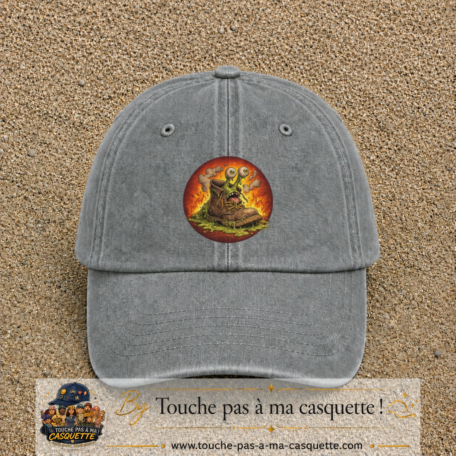 Casquette baseball Gris délavé 100% coton avec visuel Chaussure monstre 7 cm - image produit principale