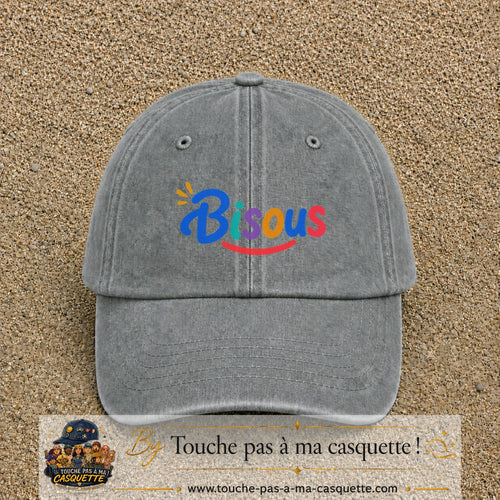 Casquette baseball Gris délavé 100% coton avec visuel Bisous coloré 5 cm - image produit principale
