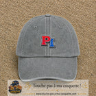 Casquette Gris délavé 100% coton avec motif Initiales PI rouge et bleu 5 cm - image principale