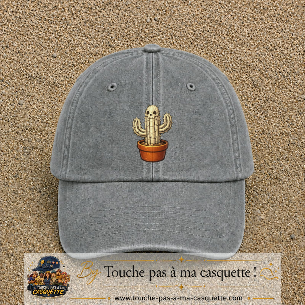 Casquette baseball Gris délavé 100% coton avec visuel Cactus squelette 7 cm - image produit principale