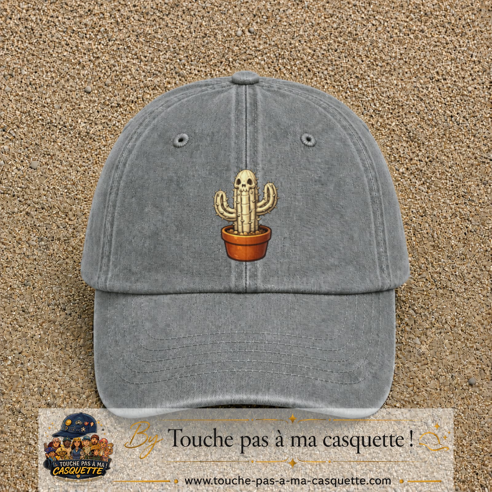 Casquette baseball Gris délavé 100% coton avec visuel Cactus squelette 7 cm - image produit principale