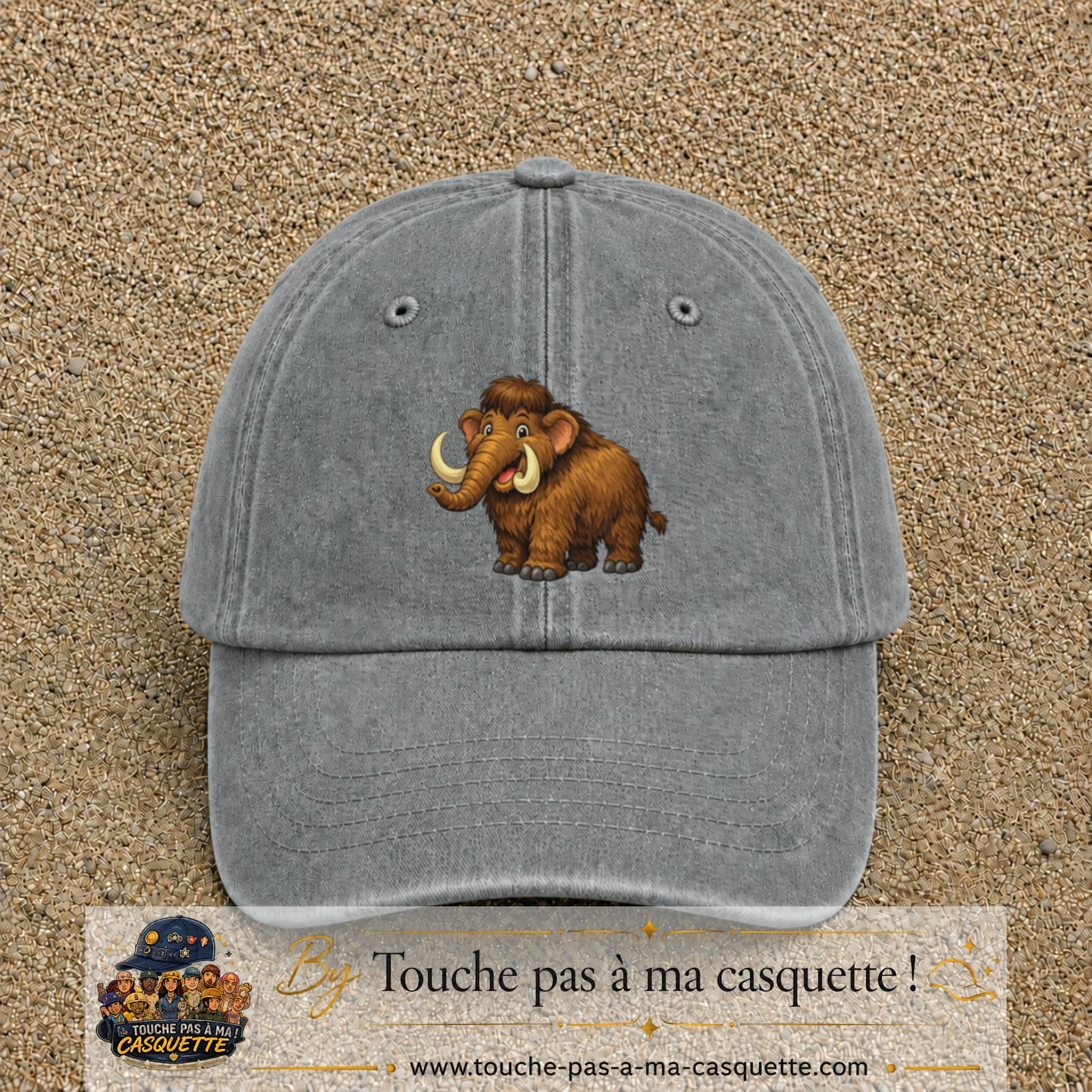 Casquette Gris délavé 100% coton avec motif Mammouth cartoon 7 cm - image principale