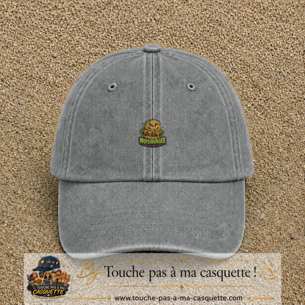 Casquette baseball Gris délavé 100% coton avec visuel Moistburger dégueu mais fier 3 cm - image produit principale