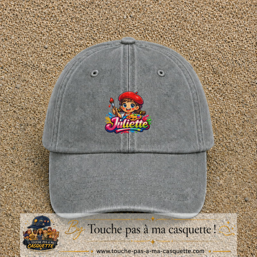 Casquette baseball Gris délavé 100% coton avec motif Juliette 5 cm - image principale