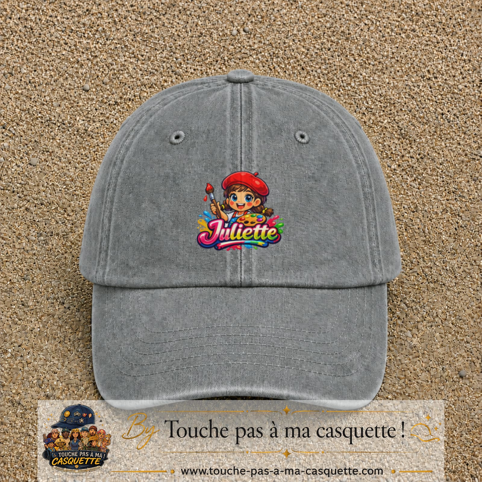 Casquette baseball Gris délavé 100% coton avec motif Juliette 5 cm - image principale