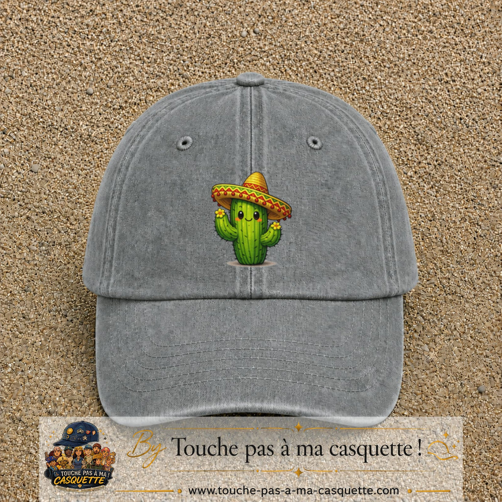 Casquette baseball Gris délavé 100% coton avec visuel Cactus sombrero 7 cm - image produit principale