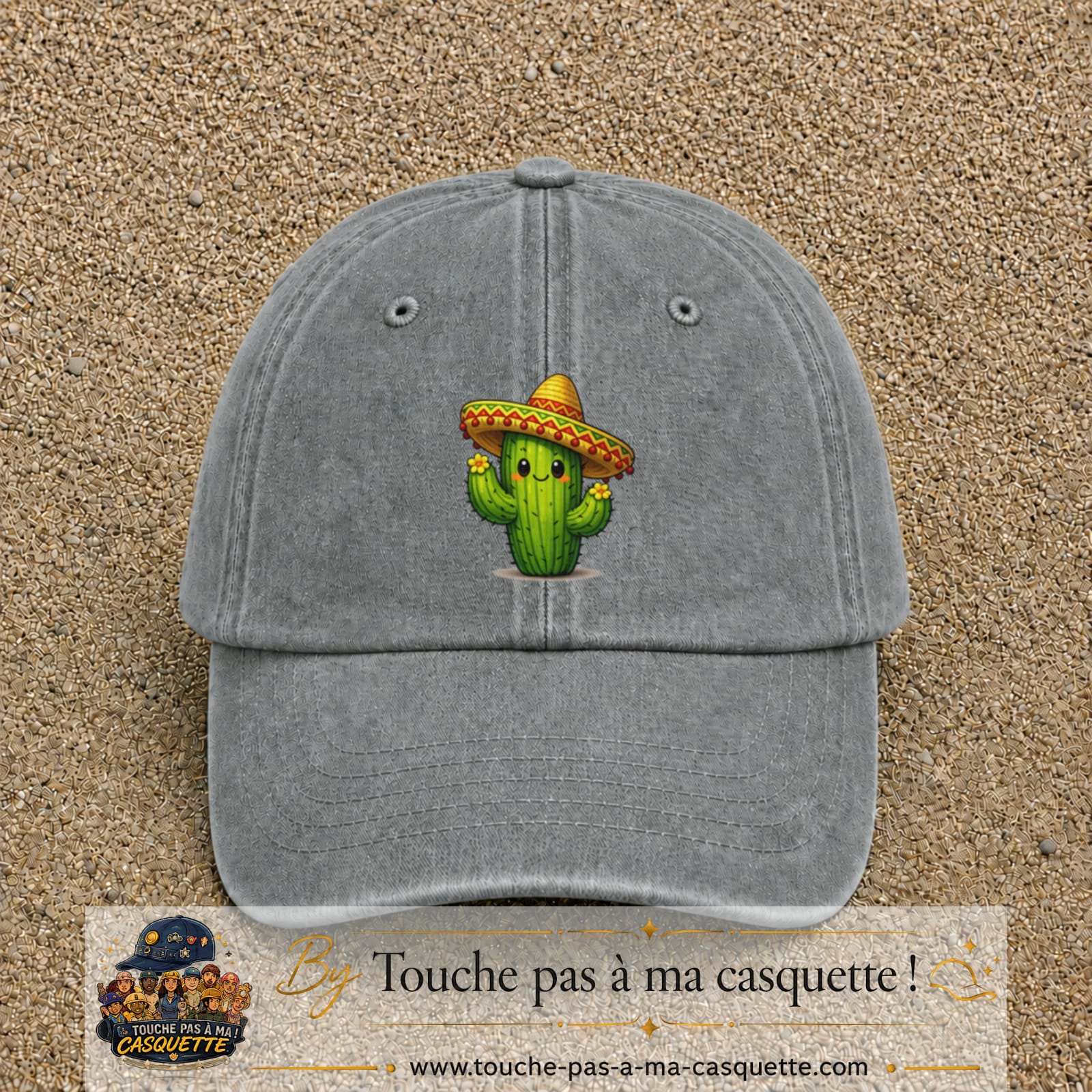 Casquette baseball Gris délavé 100% coton avec visuel Cactus sombrero 7 cm - image produit principale