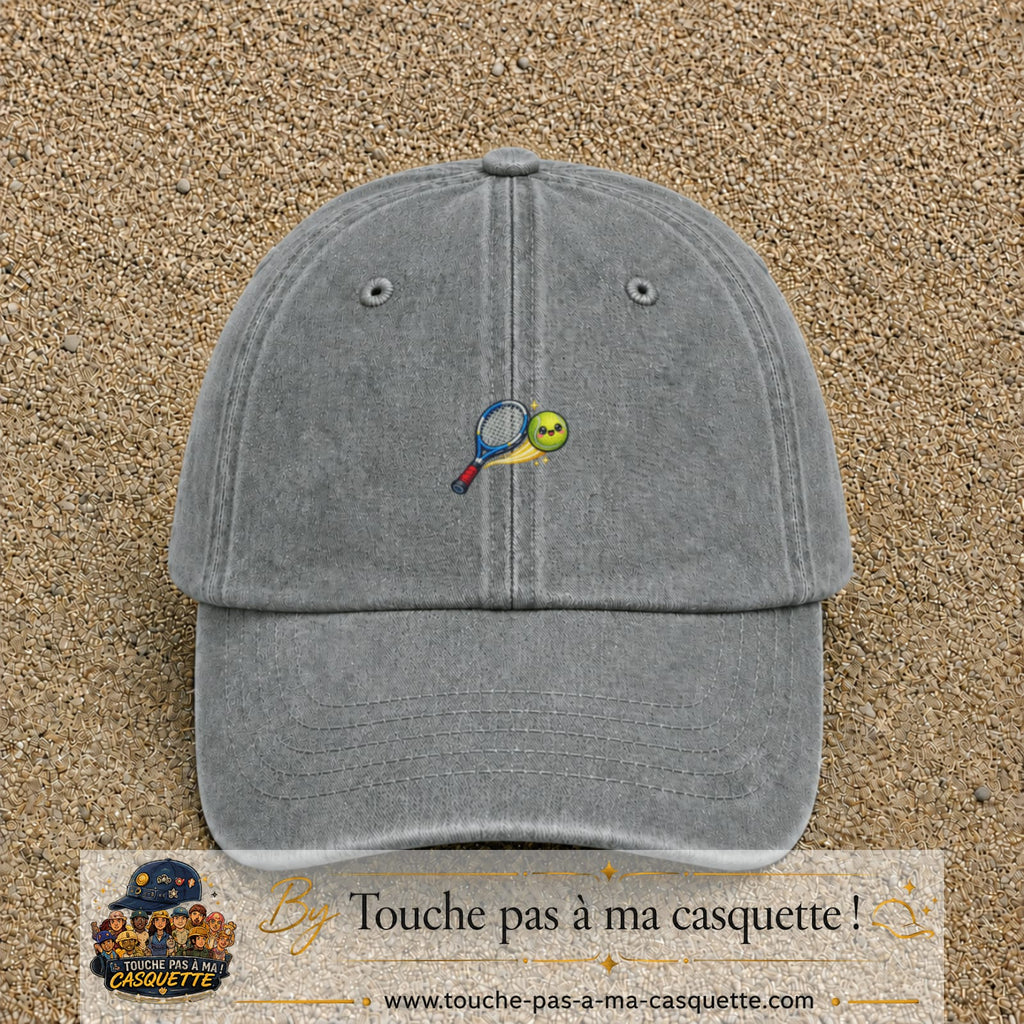 Image principale produit80petitGR - casquette Gris délavé avec visuel Tennis raquette balle 3 cm