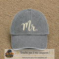 Image principale produit111grosGR - casquette Gris délavé avec visuel Mr blanc 7 cm