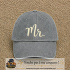 Image principale produit111grosGR - casquette Gris délavé avec visuel Mr blanc 7 cm