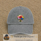 Casquette Gris délavé avec motif Bouquet de roses multicolores en 7 cm – vue principale