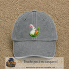 Casquette Gris délavé motif Lapin blanc avec carotte logo 7 cm