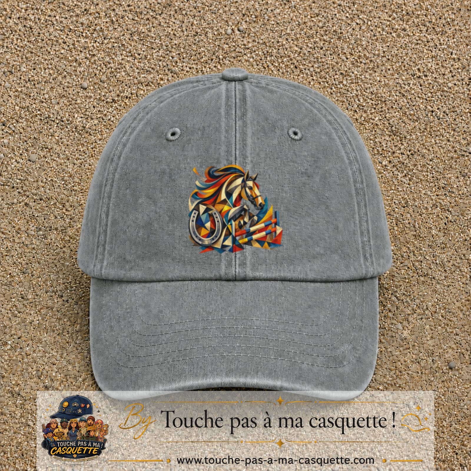 Image principale casquette Gris délavé avec motif Cheval de concours 7 cm