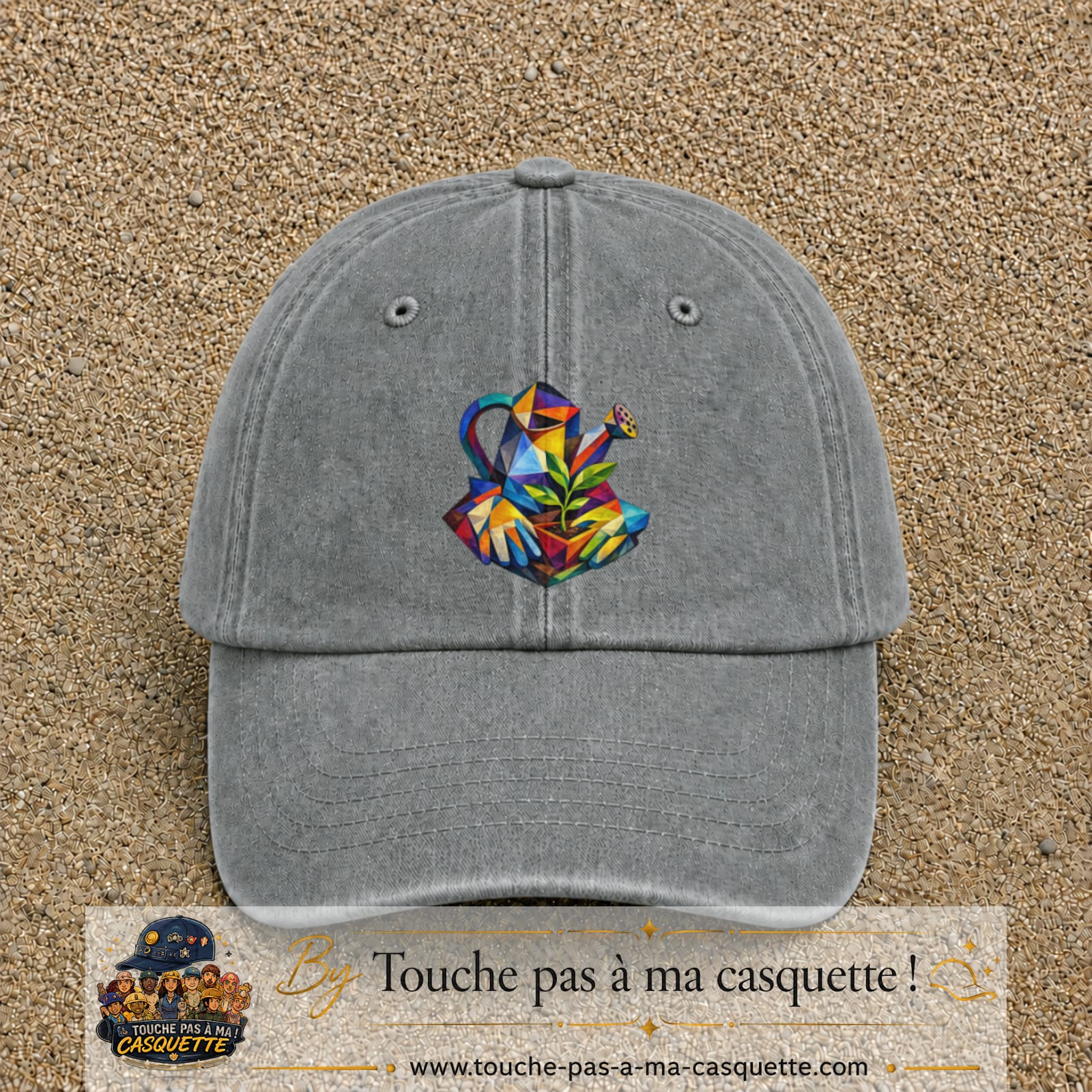 Image principale casquette Gris délavé avec motif Arrosoir de jardin 7 cm