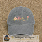 Casquette Gris délavé avec motif Prénom Nadia fleuri en 5 cm – vue principale
