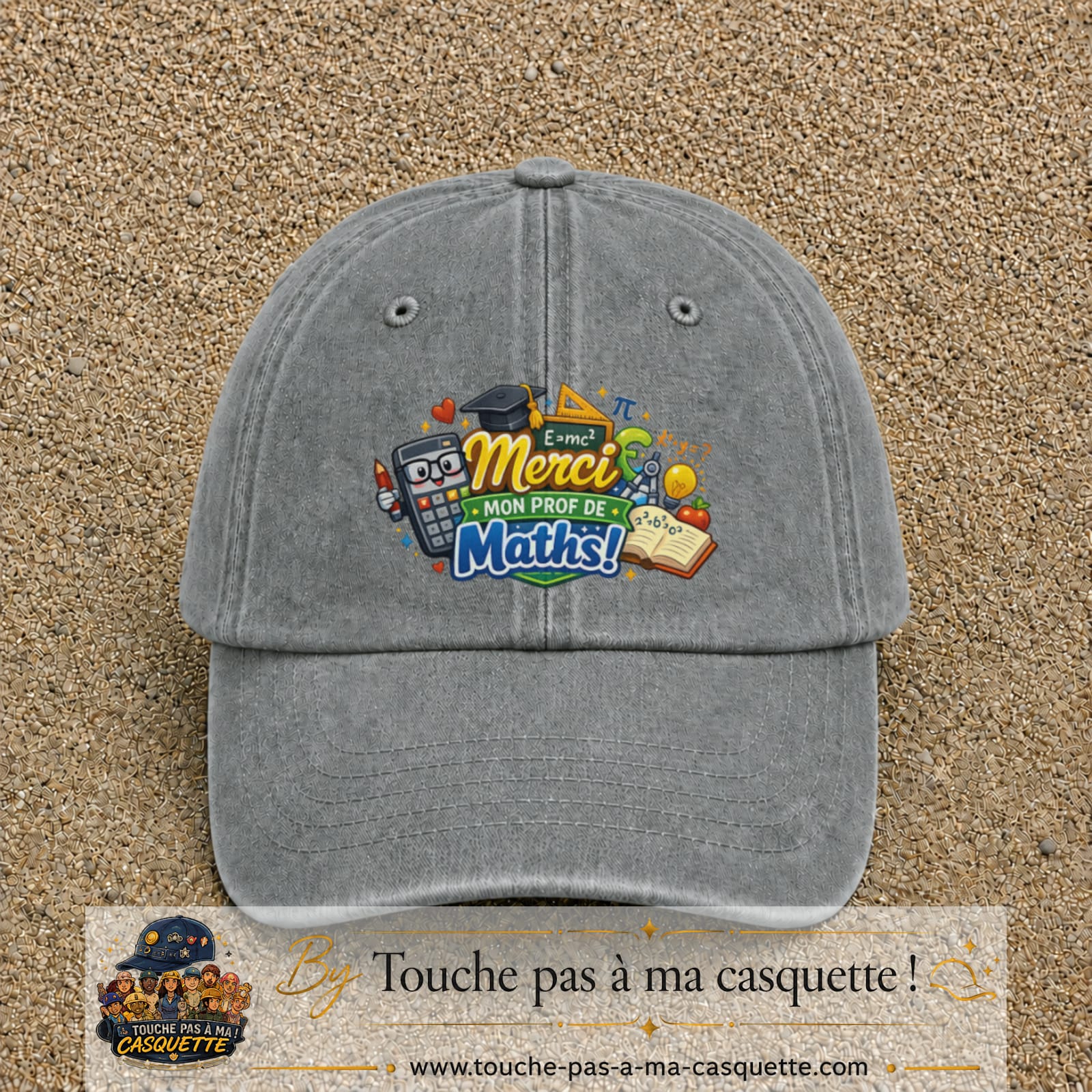 Casquette Gris délavé avec motif Merci mon prof de maths en 7 cm – vue principale