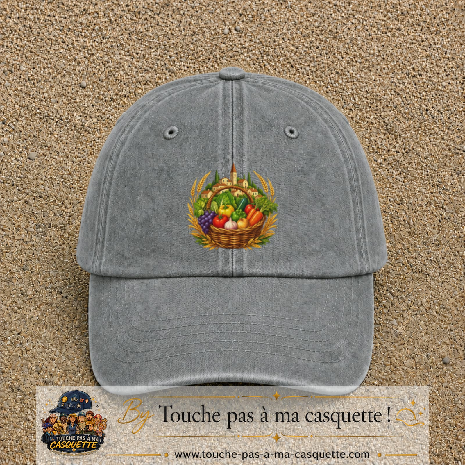 Casquette Gris délavé motif Panier de récolte logo 7 cm