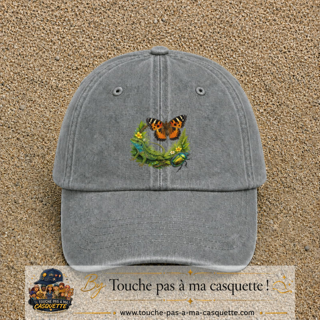 Image principale casquette Gris délavé avec motif Papillon et lézard 7 cm