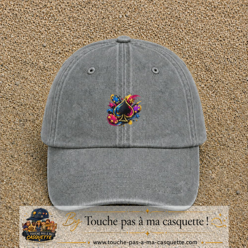 Casquette Gris délavé avec motif As de pique et jetons de poker en 5 cm – vue principale