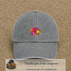 Casquette Gris délavé motif Bouquet de fleurs logo 5 cm