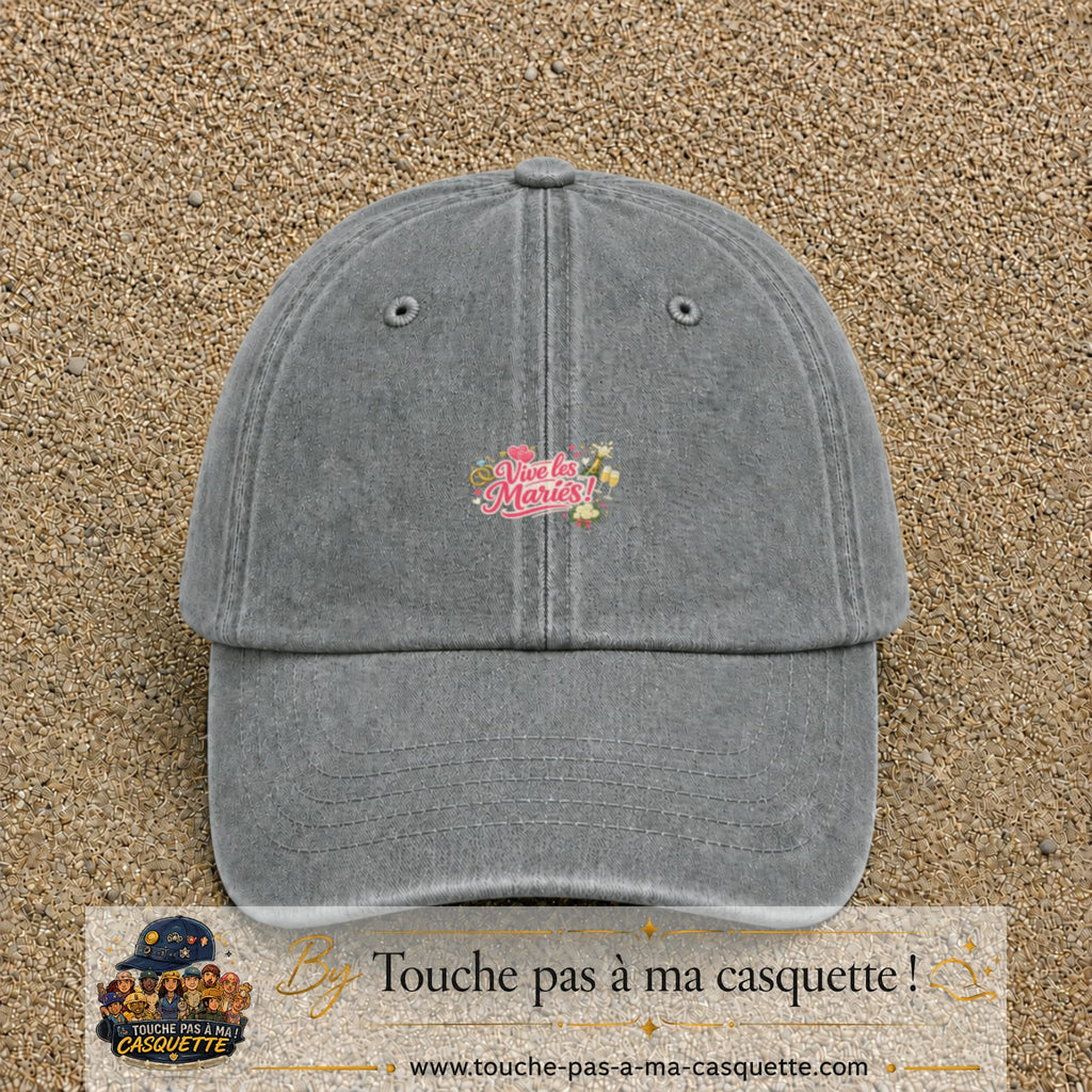 Casquette Gris délavé avec motif Vive les Mariés en 3 cm – vue principale