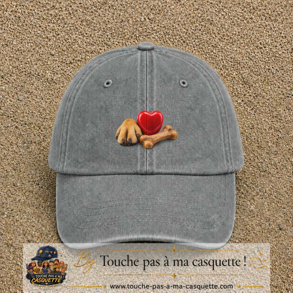 Casquette Gris délavé motif Patte de chien et cœur logo 5 cm
