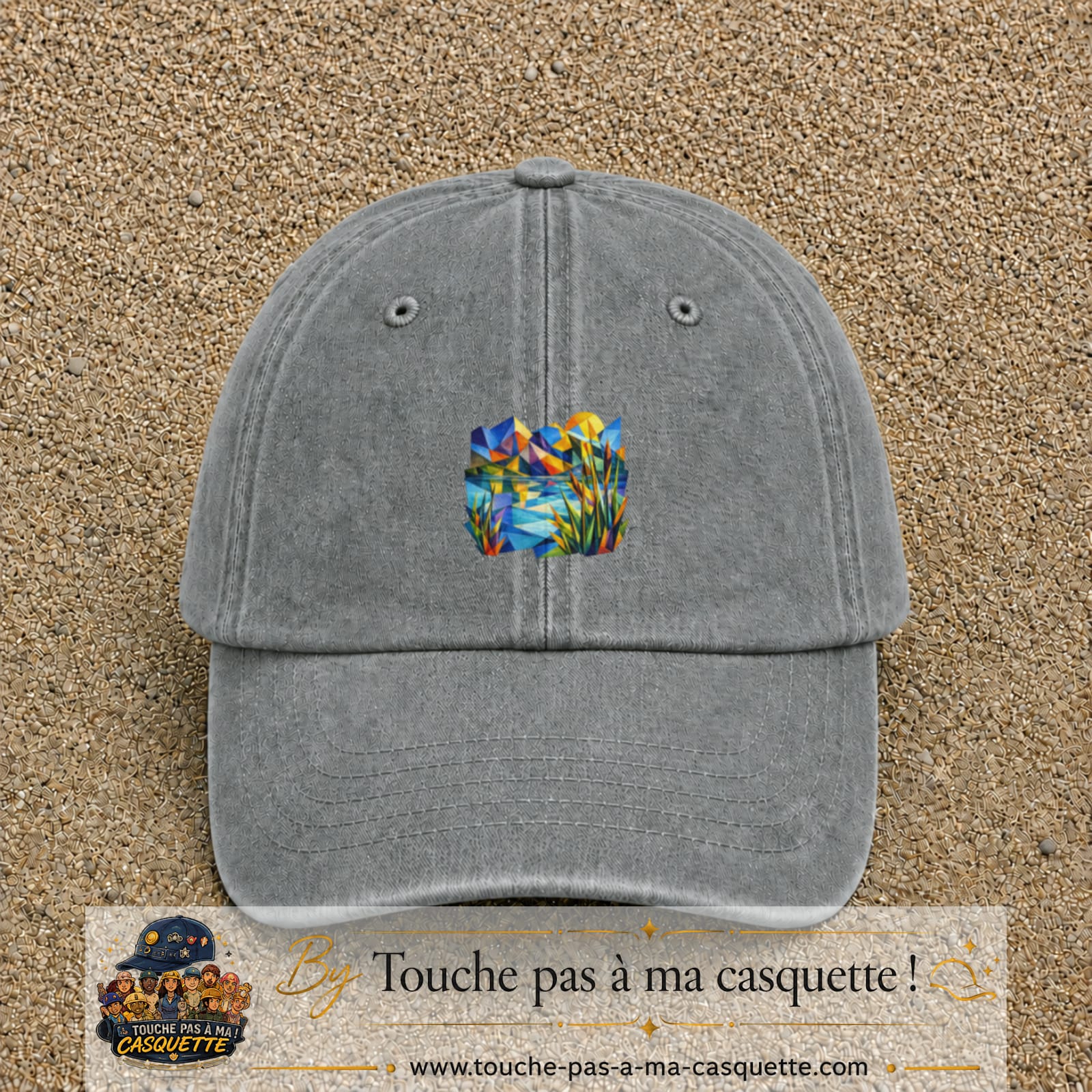 Casquette Gris délavé motif Paysage tropical géométrique logo 5 cm