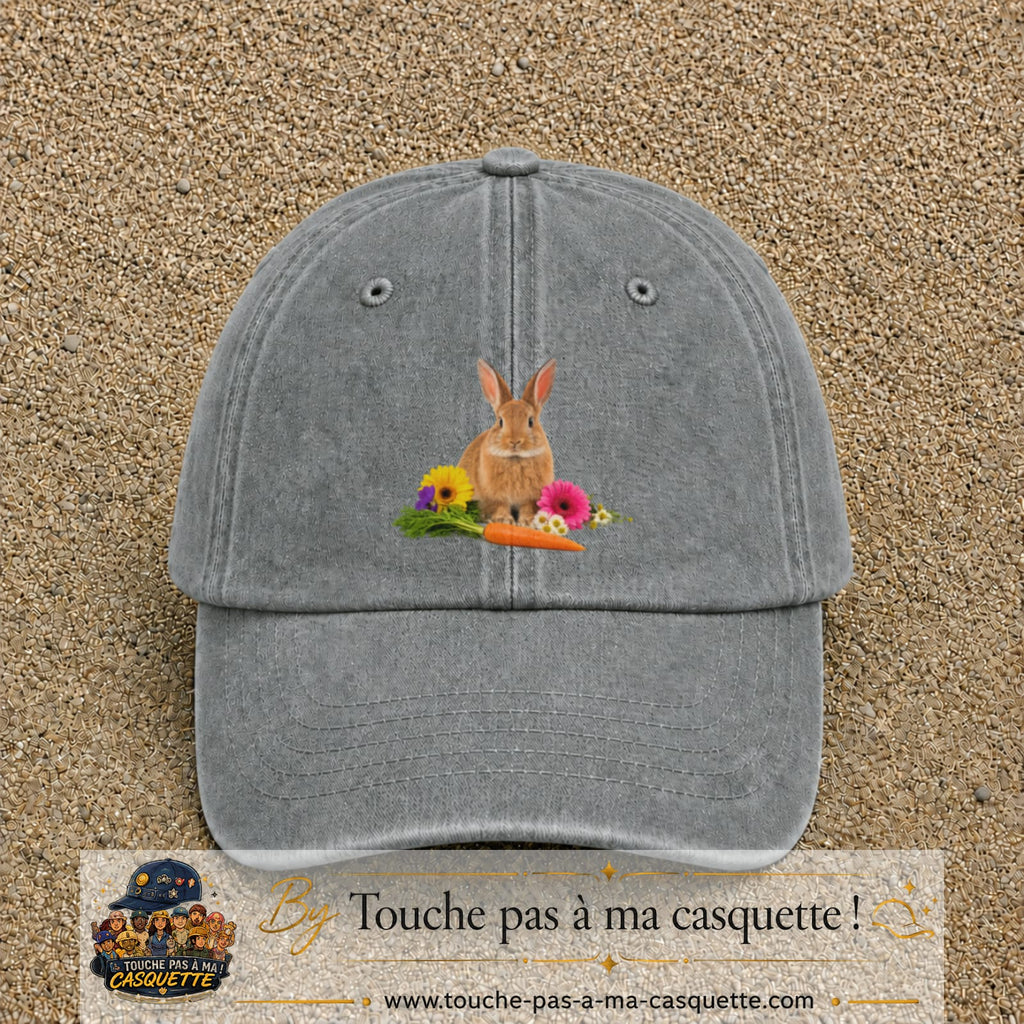 Image principale casquette Gris délavé avec motif Lapin fleuri 7 cm