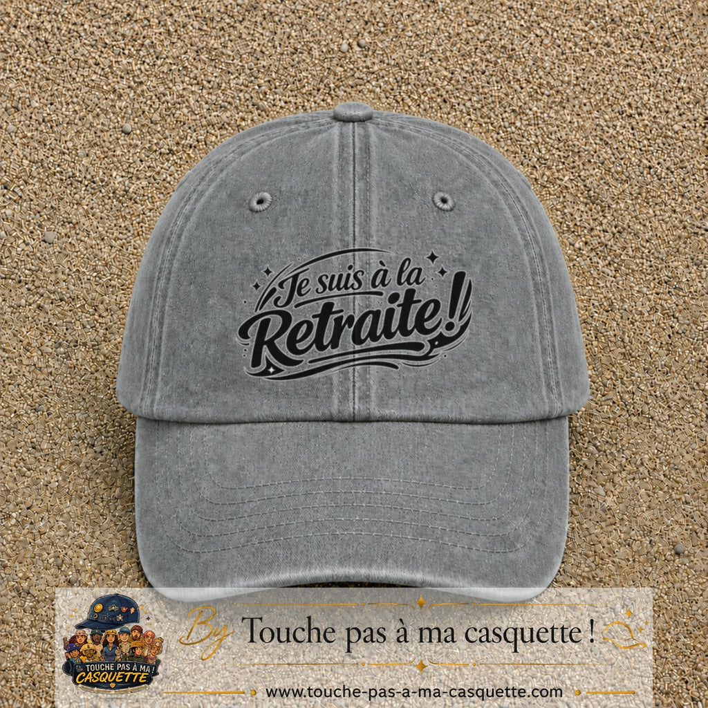 Casquette Gris délavé avec motif Je suis à la retraite en 7 cm – vue principale