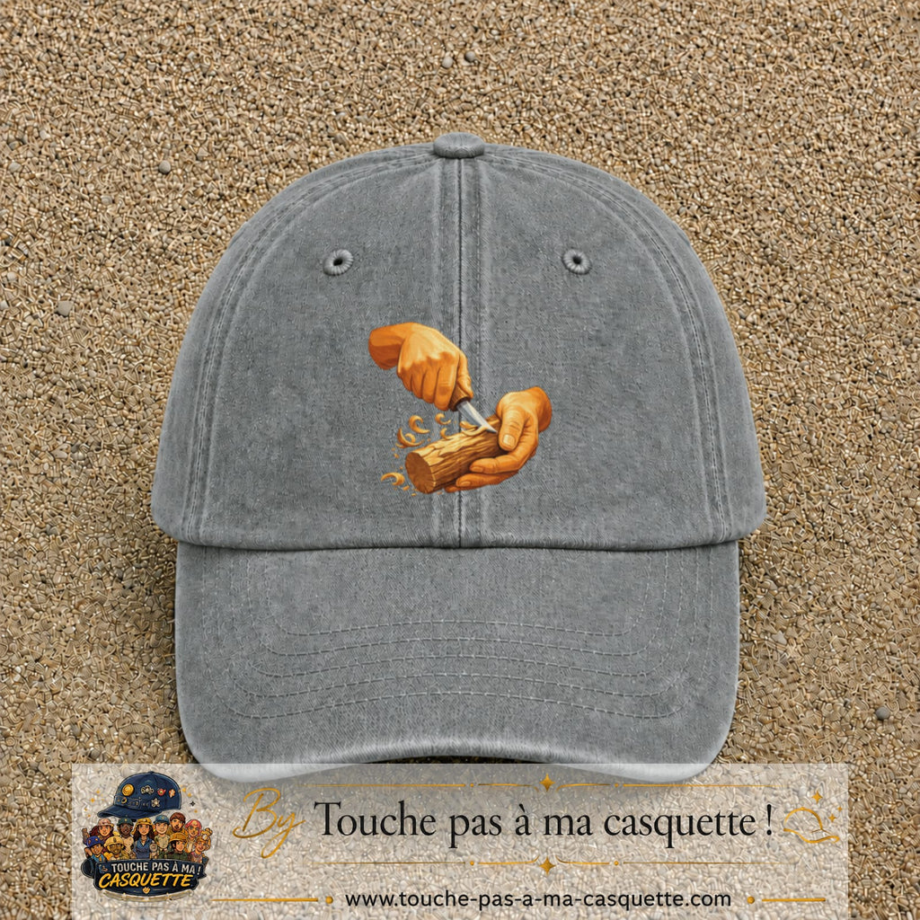 Casquette Gris délavé motif Travail du bois logo 7 cm