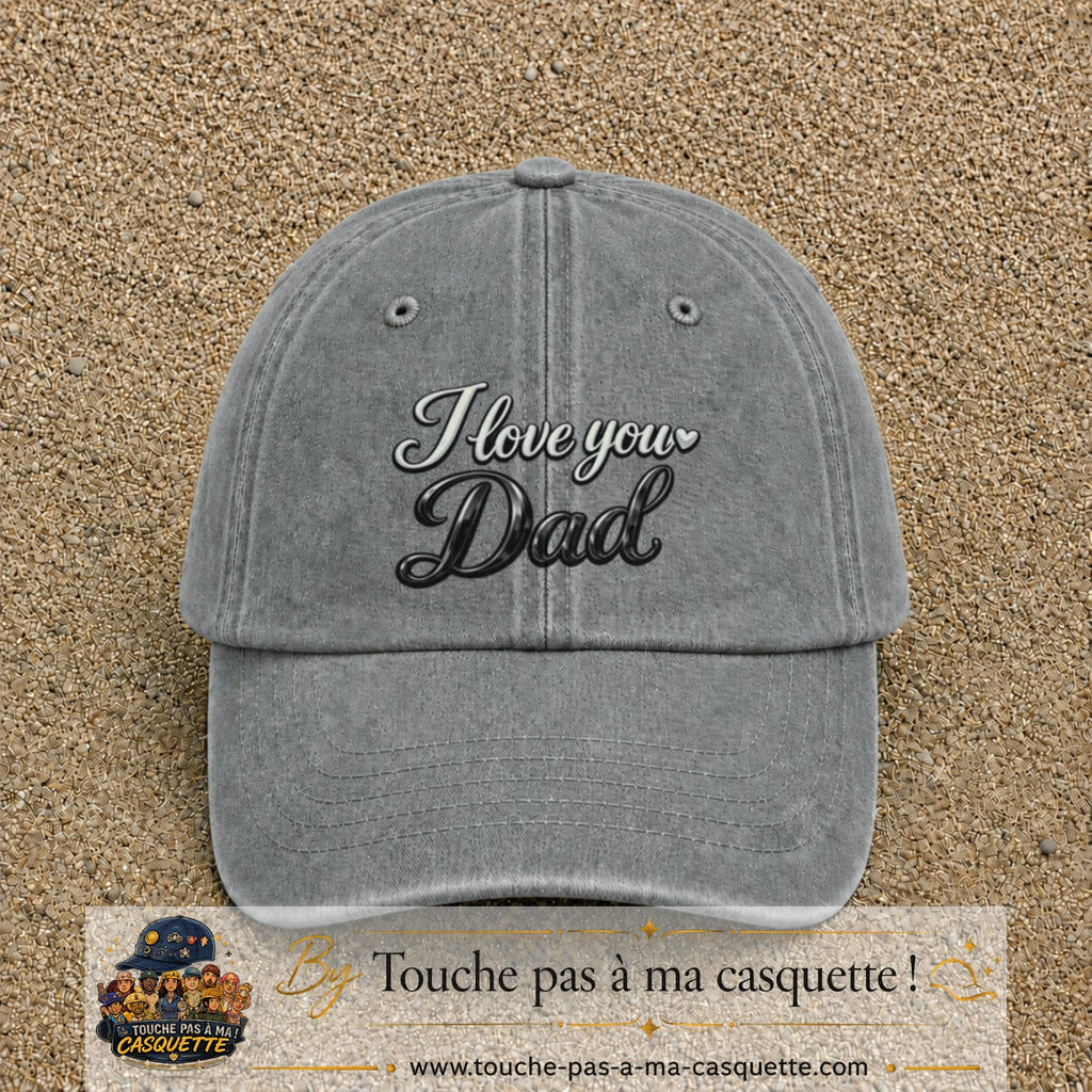 Casquette Gris délavé avec motif I Love You Dad en calligraphie en 7 cm – vue principale