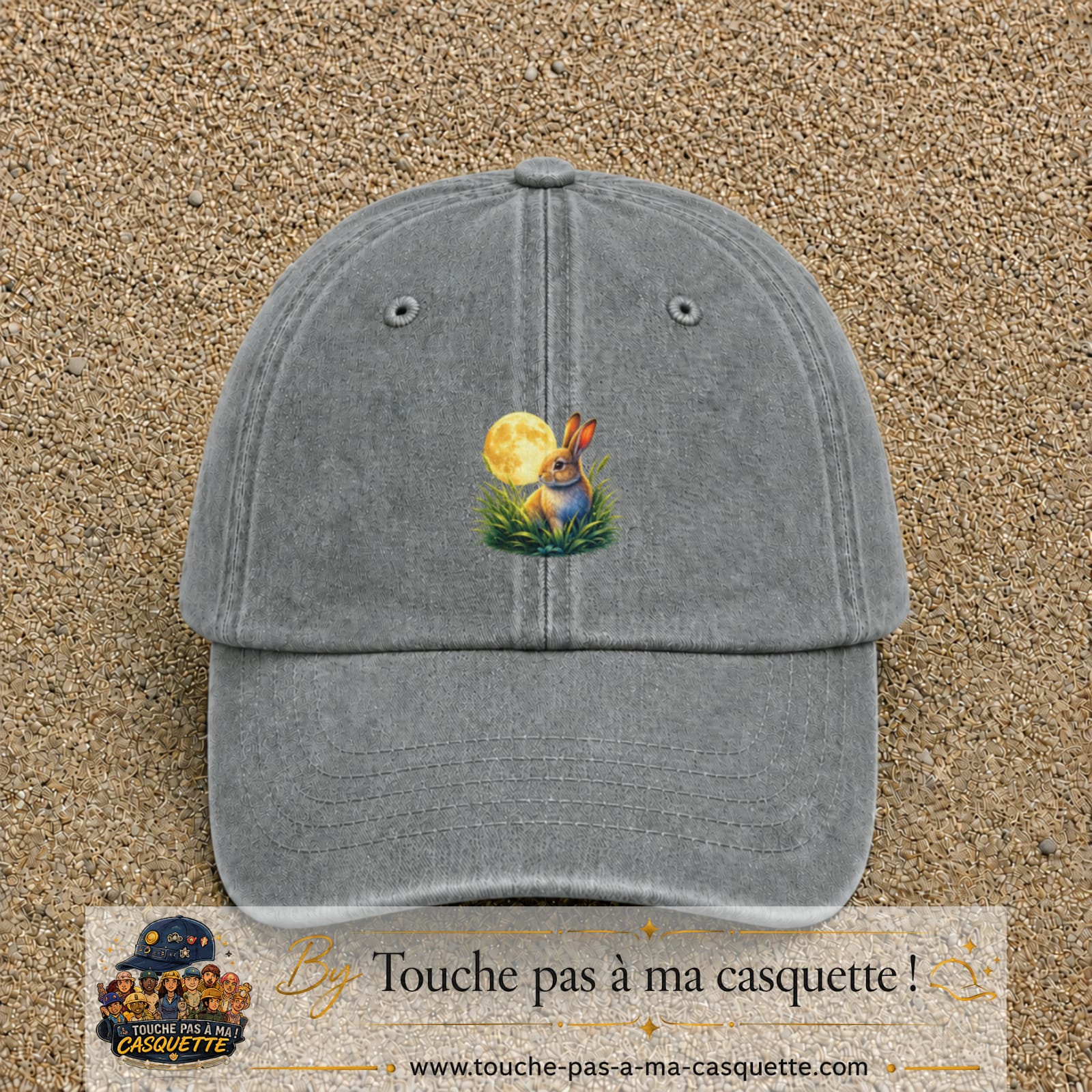 Casquette Gris délavé motif Lapin sous la lune logo 5 cm