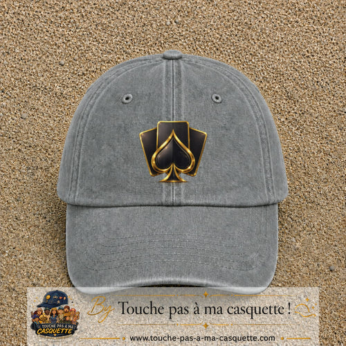Image principale casquette Gris délavé avec motif As de pique 7 cm