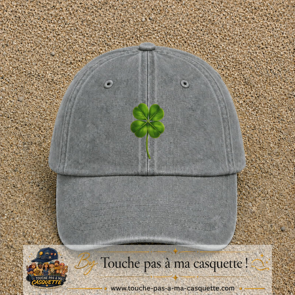 Casquette Gris délavé motif Trèfle porte-bonheur logo 7 cm