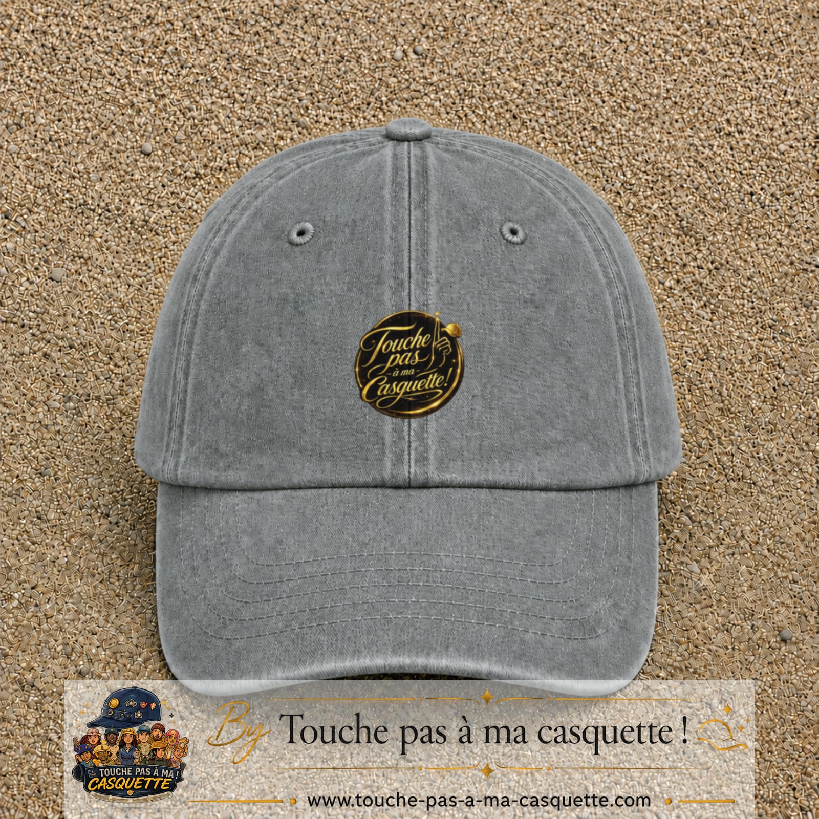 Casquette Gris délavé avec motif Touche pas à ma Casquette en 5 cm – vue principale