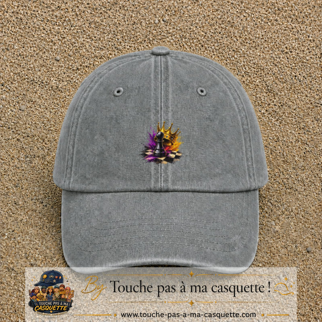 Image principale casquette Gris délavé avec motif Échecs couronnés 5 cm