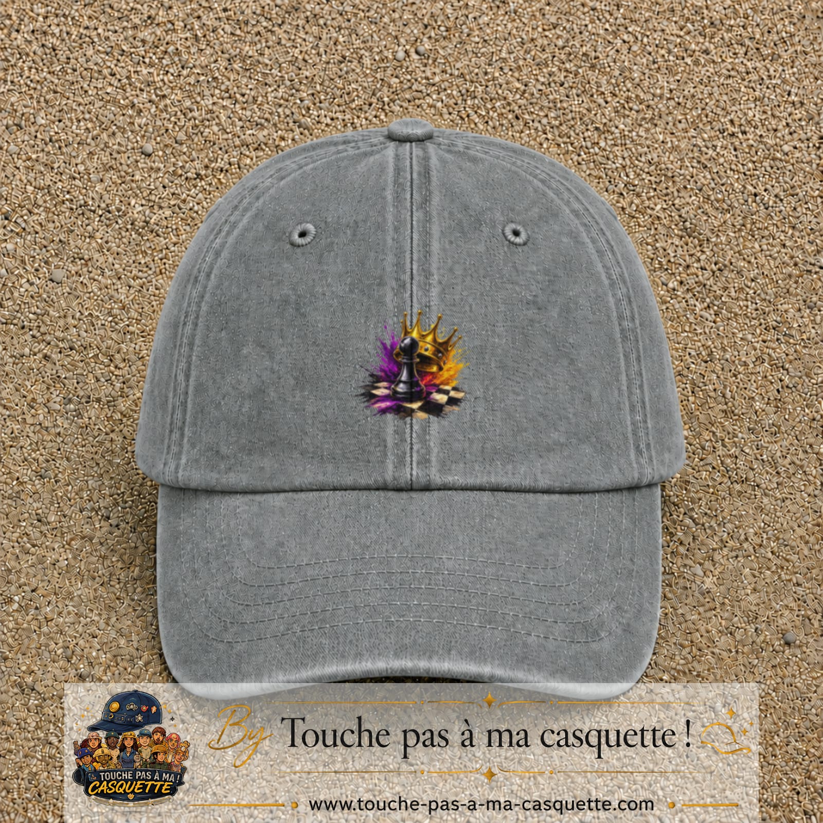 Image principale casquette Gris délavé avec motif Échecs couronnés 5 cm