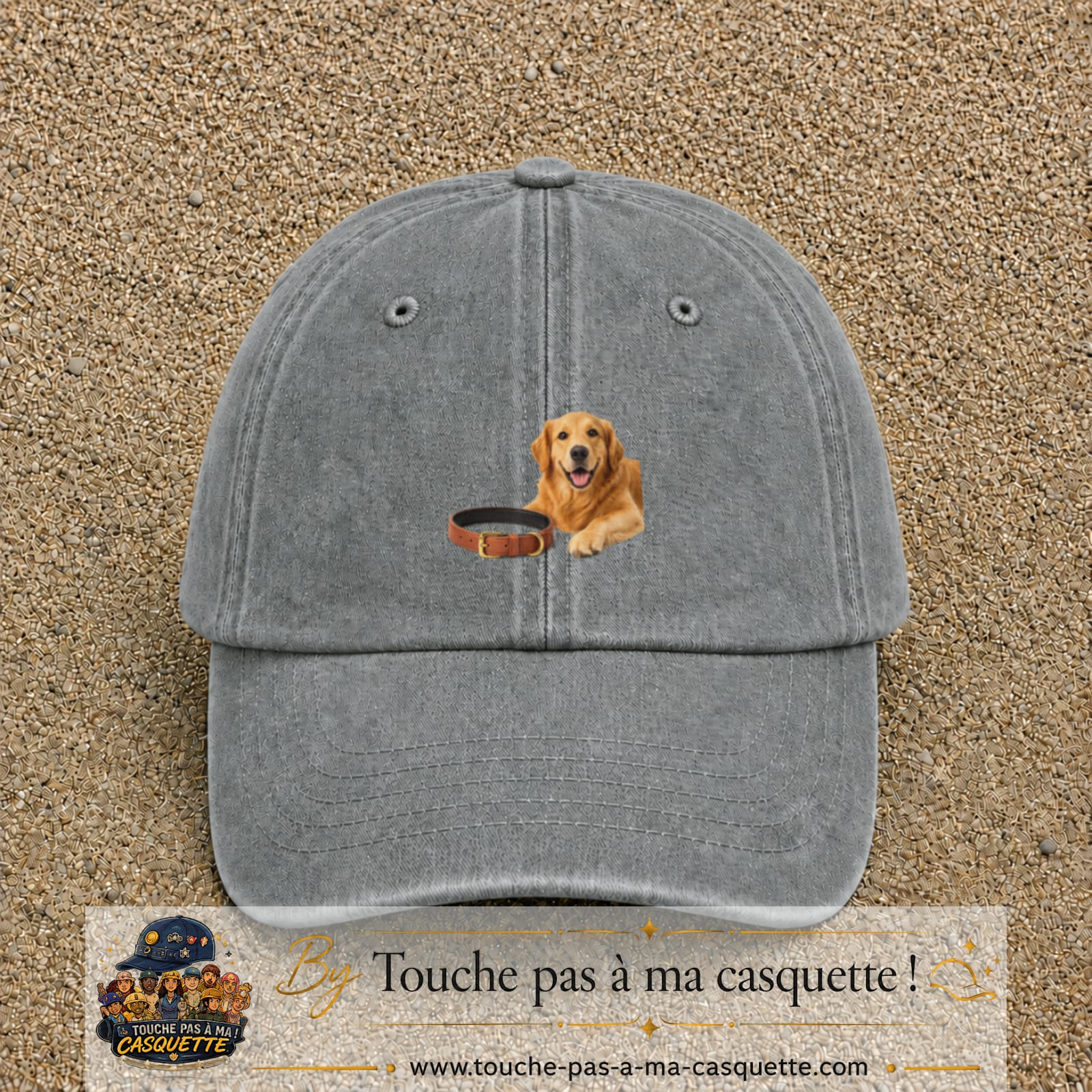Image principale casquette Gris délavé avec motif Chien avec collier 5 cm